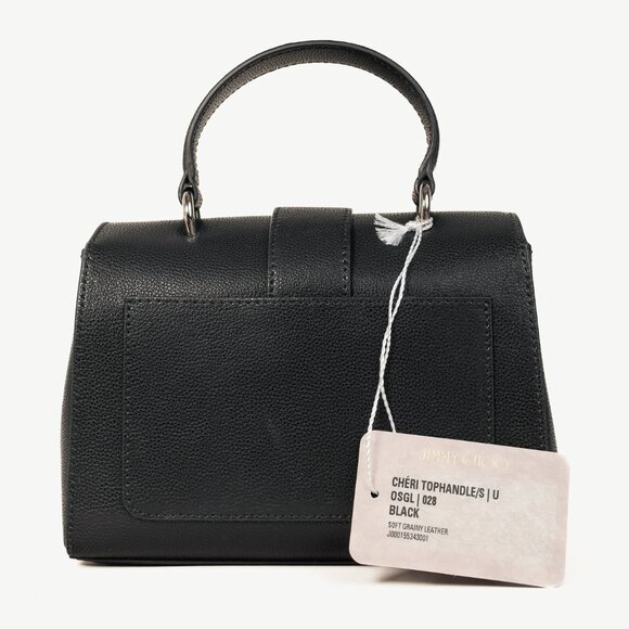 Jimmy Choo Cheri Black Soft Grainy Leather Crystal-Buckle Top Handle Bag - Picture 4 of 14